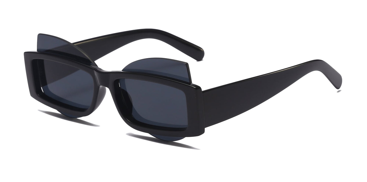 FUTURISTIC FASHION RECTANGULAR CAT EYE GEOMETRIC SUNGLASSES
