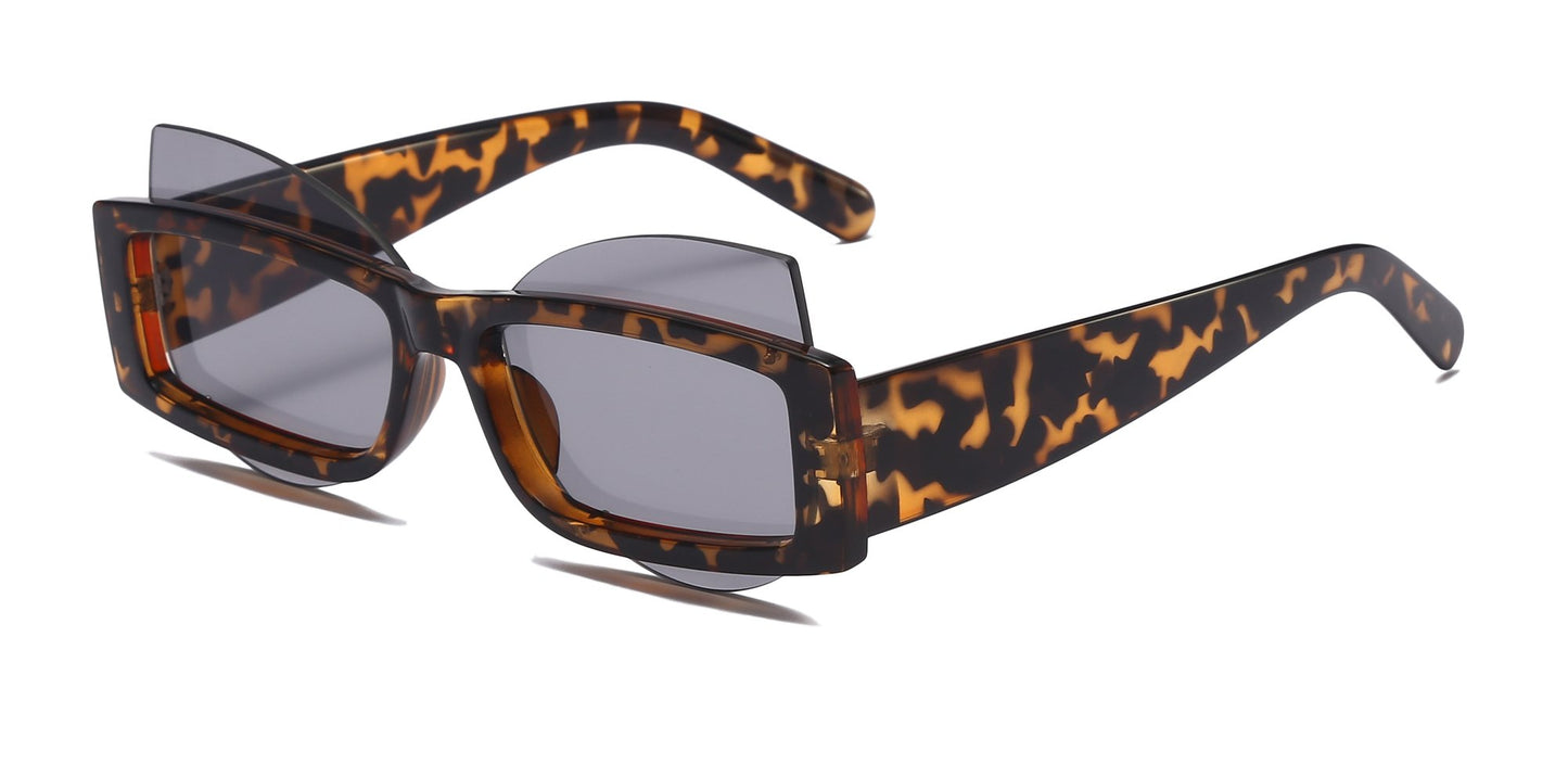 FUTURISTIC FASHION RECTANGULAR CAT EYE GEOMETRIC SUNGLASSE