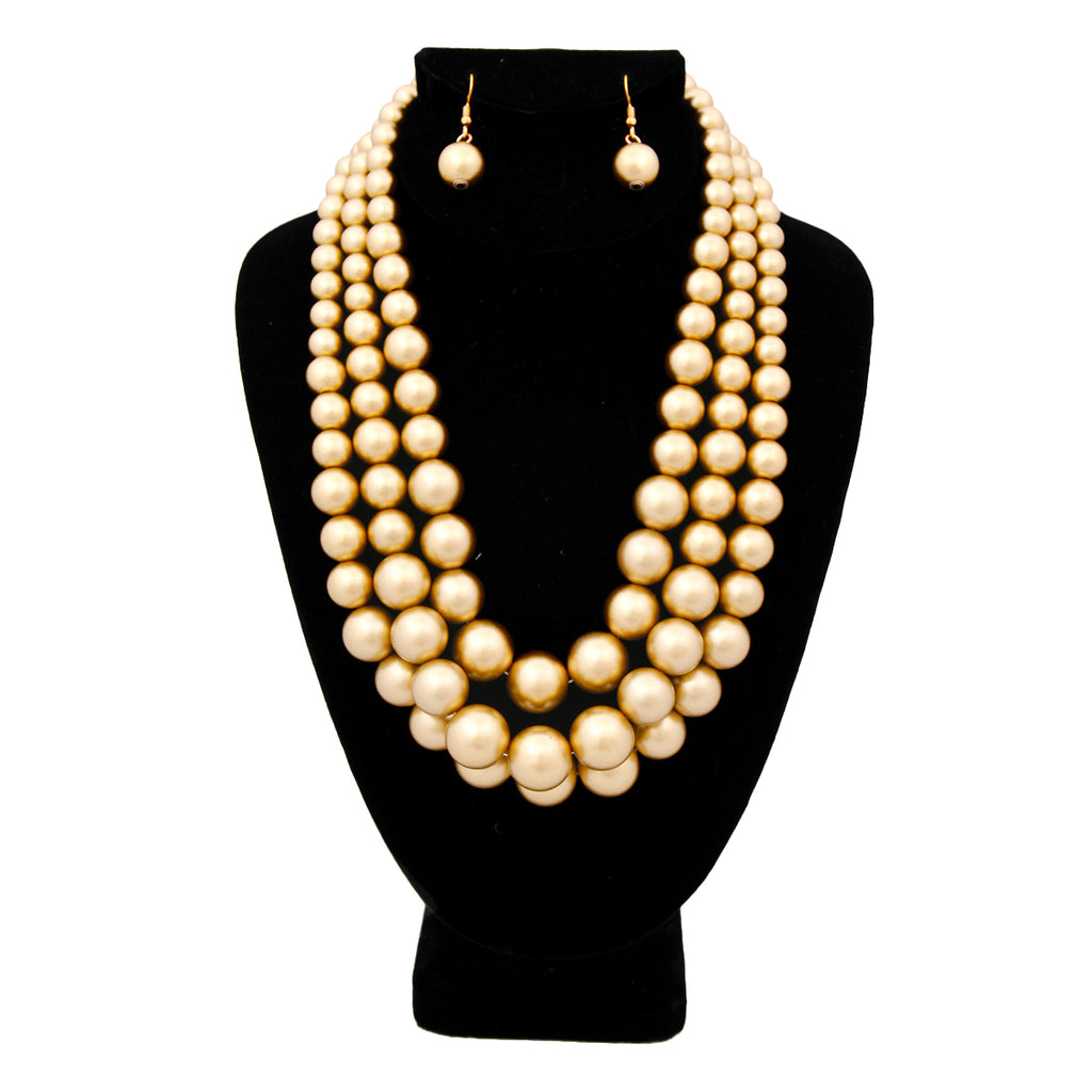 Gold Pearl Graduated Multi Strand Necklace Set